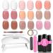 Lavender Violets 19 Pcs Gel Nail Kit Nail Polish Spring Jelly Pink Semi-transparent Nude Colours Shellac Nail Kits With UV Lamp Base Coat Matte n No Wipe Top Coat Starter Kit Nail File Sticker 964D Jelly Pink-964D