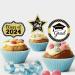 2024 Graduation Cupcake Toppers - 12Pcs Glitter Black Gold Class of 2024 Congrats Grad 2024 Cap Diploma Cupcake Picks Graduation Cake Decorations for 2024 Graduation Party Supplies - Buy Online on SooperMarket.com