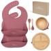 Yum Yum's Set of 6 Baby Feeding Set Baby Plates with Suction Bamboo Plates Baby Bowl & Wooden Spoons | Baby Weaning Set Suction Bowl and Baby Plate Baby weaning Bibs Bamboo Weaning Set for Kids Pink