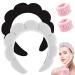 Spa Headband for Washing Face Makeup Headband Bubble Skincare Headbands with Face Wash Wristbands Terry Cloth Headband Soft Puffy Headband for Women Gifts Black+Grey
