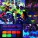 8 Colors Glow In The Dark Face & Body Paint - Neon Fluorescent Makeup for Halloween Parties & Costumes - Water Based UV Blacklight Paint - Buy Online on SooperMarket.com