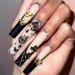 Runrayay Fack-N gel black butterfly long with nail fans for pressing nails for women and girls naked nails to press full-cover nail tips Festival salon-nails
