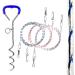 2 X 1.5m REFLECTIVE Dog Chains for Outside Tie Out Cable for Dogs Tether Steel Spiral Heavy Duty Ground Spike Stake (45cm) Dog Tether Outdoor Dog Camping Accessories Dog Lead Hook (Blue Reflective) Blue (Reflective)