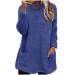AMhomely Ladies Womens Soft Teddy Fleece Hooded Jumper Plus Size Double Fleece Casual Hoodies With Pocket V Neck Soft Fleece Hooded Sweatshirts Plain Pullover Tops Winter Lightweight Lounge Tops 04 Dark Blue XL