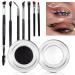 Gorvalin Black and White Gel Eyeliner with Eyeliner Brushes Set  2-in-1 Cream Eyeliner Eyebrow Gel Eyeliner Brushes Fine Point Angled Waterproof Eye Liner Eyebrow Makeup Gel Kit
