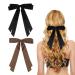 2 Pack Hair Bows for Women Black Bow Hair Clips French Barrette with Long Silky Satin Hair Ribbons for Women Girls(Black Brown)