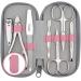 Marqus manicure set men and women 7 parts with nail -tongs solingen made in Germany for hand and foot care - real leather etui handy and soft 5. pink