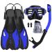 Mask Fins Snorkel Set for Adults Men Women Dry Top Snorkel Diving Flippers Snorkeling Gear Diving Mask with Gear Bag for Snorkeling Swimming Scuba Diving Training Blue-Black Large-X-Large