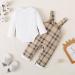 Puseky Baby Boy 3-6 Months Clothes Set | Long Sleeve Romper with Plaid Suspenders Overall Pants | Spring Fall Outfits in White - Buy Online on SooperMarket.com