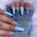 Handcess coffin ballerina press the nails long glossy blue false nails butterfly acrylic art complete cover fake nails for women and girls (24PCs)