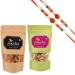 Jaiccha Ghasitaram Rakhi Gifts for Brothers Rakhi Dryfruits - Pack of 2 Peri Peri Pudina Cashews Pouches Small 200 GMS with 2 Rudraksh rakhis