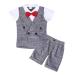 AmzBarley Baby Boys Gentlemans Outfit Suit Kids Long/Short Sleeve Dress Shirt Pants Vest Bowtie Tuxedo Rompers Childs Birthday Evening Holiday Party Grey 105 1-2 Years