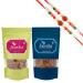 Jaiccha Ghasitaram Rakhi Gifts for Brothers Rakhi Dryfruits - Pack of 2 Pizza Pudina Almonds Pouches Small 200 GMS with 2 Rudraksh rakhis
