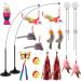 QUOZUO 2 Packs interactive cat toys with Super Suction Cup 14 pcs Replacements Feathers Balls Mice 2 Packs Wand Hanging Door flying cat toys for indoor cats Cat Spring Toy Kitten Toys