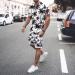 Men's 2-Piece Summer Outfit Set | Beach Shorts & Printed Shirt | White-8 Large - Buy Online on SooperMarket.com