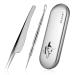 BEZOX Blackhead Tweezer and Acne Needle - Surgical Grade Stainless Steel Comedone Extractor Kit Black Head Remover Set of 2