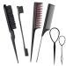 6 Pcs Hair Styling Comb Kit Teasing Comb Brush Set Includes Fluffy Hair Brush Bristle Parting Sleek Double Sided Edge Control Brush Triple Teasing Comb Fine Metal Rat Tail Comb for Man Women Professional Barber (Black)