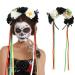 WELROG Halloween Floral Headband Rose Flower Headpiece Day of the Dead Headband Halloween Fancy Dress Costume Accessory (Black-White)