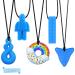 5Pcs Sensory Chew Necklace Blue Teether Chew Toys for Autistic Children Anxiety Biting Needs Silicone Chewy Teether Toy Made of Food Grade Silicone for Kids Teething Oral Motor Chewy