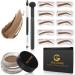 Eyebrow Stamp Stencil Kit for Perfect Bushy Eyebrows 20 Eyebrow Stencils Brow Stamp Trio Kit with Sponge Applicator Waterproof Eyebrow Pomade Dual-ended Eyebrow Brush-Soft Brown