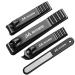 MILEILUOYUE Nail Clippers Set Black Stainless Steel Nail Cutter& Sharp Oblique Toe Nail Clipper & Nail File 4 Pieces, Metal tin Box for Men and Women Suitable for Gifts. 4 Piece Set
