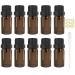 Alledomain 10Pcs 5ml Essential Oils Amber Glass Bottles with Black Cap & 1 Dropper & 12 Labels Mini Empty Amber Bottle Refillable Sample Container for Massage oils/Aromatherapy/Perfume