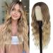 Mabufun Wigs for Women Middle Part Curly Synthetic Hair Natural Looking Heat Resistant Fiber for Daily Party Use (Ombre Blonde)