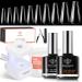 Modelones Nail Tips and Glue Gel Kit 4 in 1 Nail Glue and Base Gel Ultra-Portable Nail Lamp with 500Pcs Coffin Nails Nail Prep Dehydrate DIY Acrylic Nail Kit Nail Art Tools Gel Nail Extension Kit Nude Clear