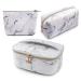 MAGEFY 3Pcs Makeup Bags Portable Travel Cosmetic Bag Waterproof Organizer Multifunction Case with Gold Zipper Marble Toiletry Bags for Women White Marble