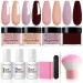 Honey Joy Dip Powder Nail Kit Starter 4 Colors Gentle Nude Brown Pink Neutral Skin Dipping Powder Liquid Set with Base Top Coat for Nail Art Manicure Salon DIY No LED Nail Lamp Needed Dip-7pcs-07