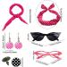 50s Accessories for Women | Headband Drop Earrings Set for 1950s Outfits Print Dangle Earrings with Vintage Hair Bands Chiffon Scarf Cat Eye Glasses Hot Pink One Size - Buy Online on SooperMarket.com