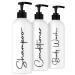 Alora 16oz Reusable Shampoo and Conditioner Bottles - Set of 3 - White - Easy to read Lettering - Pump Bottle Dispenser for Shampoo Conditioner Body Wash - Empty Plastic Refillable Containers Set of 3 White