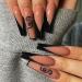 Brishow artificial nails pink long nails to stick on press on nails with black dragon French false nails carnival fake nails 24 pieces for women and girls