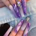 24Pcs Purple Press on Nails Long  Coffin Fake Nails with Rhinestone Designs Violet False Nails Full Cover Acrylic Nails Matte Long Artificial Nails Luxury Stick on Nails for Women and Girls Manicure Violets