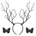 minkissy Womens Headbands Antler Headband Tree Branches Headdress with Butterflies Halloween Deer Horn Cosplay Costume Hair Accessory for Women Womens Hair Accessories Black