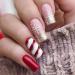 Brishow Christmas False Nails Snowflake Press on Nails Elk Stick on Nails Red Long Fake Nails Full Cover Nails Tips 24pcs for Women and Girls (8)