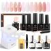 Modelones 8-in-one Nail Builder Gel Kit 6 Colors Clear Pink Builder Gel with Mini Nail Lamp& Nail Forms Set Hard Gel Builder for Nails Extension Strengthener Base Gel in a Bottle Nail Art Clear Pink Nude