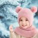 Mamunu Girls Winter Hat - Cute Pink Knit Beanie with Pompom & Fleece Lining for Ages 2-5 - Warm Shawl Cap for Children - Buy Online on SooperMarket.com