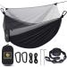 Camping Hammock with Net,Travel Portable Lightweight Hammocks with Tree Straps and Solid D-Shape Carabiners,Parachute Nylon Hammock for Outsides Backpacking Beach Backyard Patio Hiking Black & Grey