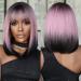 Allbell black pink ombre bob wigs for women short straight wigs with bangs cosplay party natural looking hair replacement ombre black pink