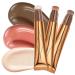 Ofanyia 3pcs blush contour magic wand liquid glitter face highlighter stick with cushion applicator cruples-free silky smooth shimmer beauty wall for face cheekbone glow gray brown+pink blush+pearl white highlighter