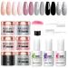 Modelones 6 Colors Dip Powder Nail Kit Starter  12 Pcs Nude Pink Glitter Nail Dip Powder Kit System Essential Liquid Set with Base/Top Coat Activator for French Nail Art Manicure Beginner DIY Salon Golden