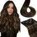 LAAVOO brown clip in Extensions Real hair 30cm hair extension real hair clips double tress remy real hair extensions clip in ombre brown with light brown clip extensions 70g/5pcs 30cm-70g 3.2#2/8/2