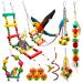 MQUPIN Bird Parrot Toys 12 Pack Budgie Toys Parrots Cage Toys Hanging Swing Climbing Shredding Perches Toys Ladders Sepak Takraw Parrot Bite Toy Cockatiel Toys for Parakeet Budgerigar M-7.9inch