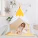 Large Pet Teepee Tent with Mat for Dogs & Cats | Portable Indoor/Outdoor Dog House - White Stripe Design - Buy Online on SooperMarket.com