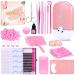 325 PCS Professional Lash Extension Supplies Kit with Lash Clusters,Lash Fan, Extension Glue,Eyelash Remover,Tweezers, Eyelash Extension Kit for Beginners pink