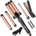 5 in 1 Wand Curling Iron-Kinked Curling Wand Set with Flat Iron Hair Straightener 3 Barrels Hair Crimper 3 Ceramic Curling Irons (0.35"-1.25") 2 Temps Fast Heat Hair Waver Curler with Glove & Clip Rose Gold Curling Iron Set(0.35"-1.25")