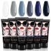 Morovan Poly Gel Extension Nail Kit - 6 Colors Poly Nails Builder Gel for Beginner Professional Poly Nail Gel Kits Starter Kit Black Blue Poly Gel Color Packs DIY Salon at Home Grey Black Blue