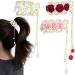 3 Pcs Rose Flower Tassel Ponytail Hair Clips Pearl Rhinestone Metal Hair Barrettes Vintage High Ponytail Hair Cuff Chinese Decorative Accessories for Bride Women Girls