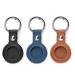 BRRAAVEES Air Tag Keychain for Apple Airtags Holder Anti-Lost PU Leather Case for Apple Airtags Protective Airtag Key Ring Compatible with Pet Tracking (3 Pack Black + Blue + Brown)